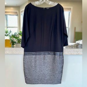 Ann Taylor Black & Gray Dress Leather Metallic Three Quarter Sleeves Boat Neck 8